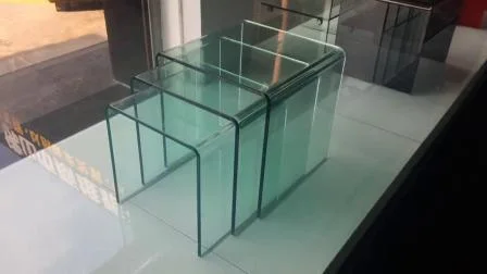 クリアカラーのモダンな曲げガラスサイドテーブル