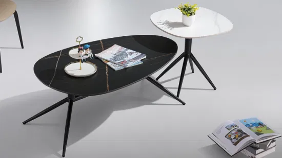 イタリア輸入焼結石ティーテーブルシンプルなデザインブラックサンド炭素鋼特殊形状リビングルームコーヒーテーブル