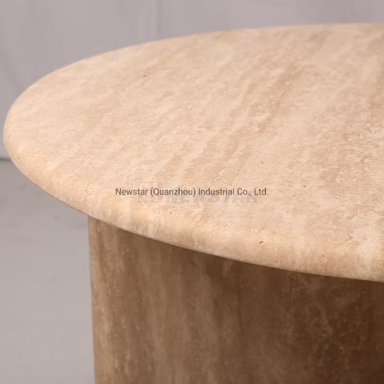 モダンなミニマリスト北欧リビングルームの大理石テーブルセットコーヒーテーブルデザインベージュラウンドトラバーチンコーヒーテーブル